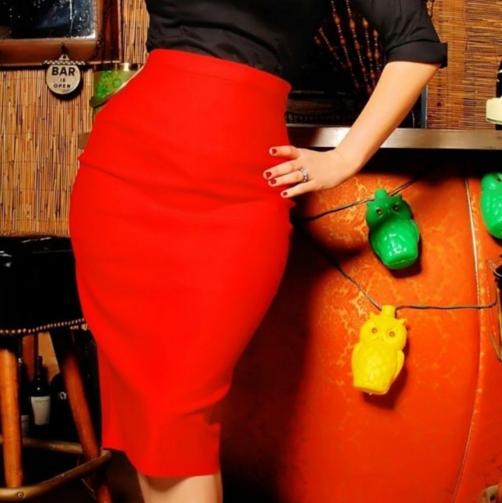 Plus Size Dixiefried Pinup Red Pencil Skirt 4X